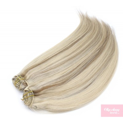 63 cm Remy Clip In Maxi Set, 100% Menschenhaar europäischen Typs - platin/hellbraun