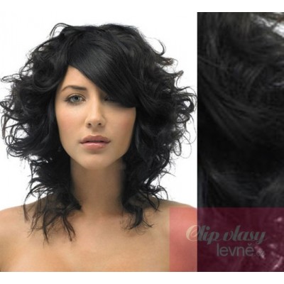 Lockiges Clip In Haar 53cm Remy 100% Menschenhaar - schwarz