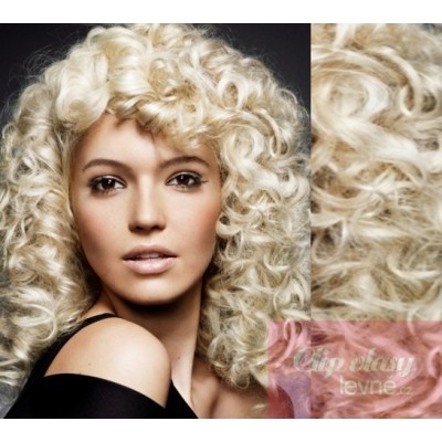 Lockiges Clip In Haar 53cm Remy 100% Menschenhaar - platin