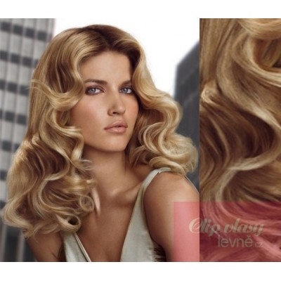 Lockiges Clip In Haar 53cm Remy 100% Menschenhaar - naturblond/hellblond