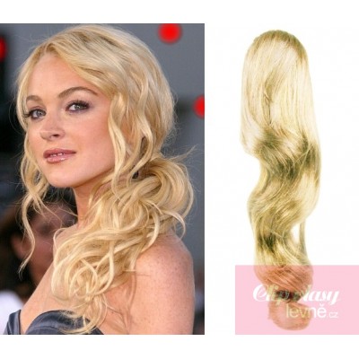 60 cm langer Clip-In-Pferdeschwanz/Zopf 100% japanische Kanekalon-Fasern wellige – weißblond