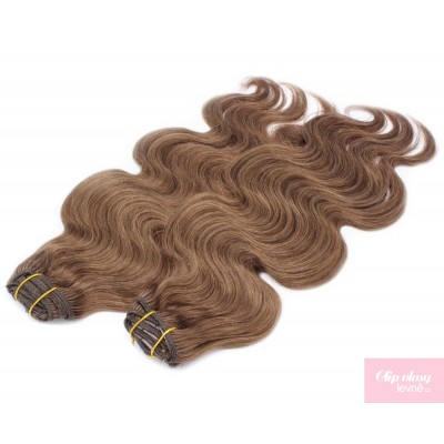 Wellige Clip In Maxi Set 53 cm Remy 100% Menschenhaar - mittelbraun