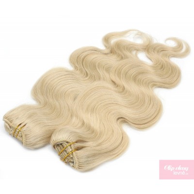 Wellige Clip In Maxi Set 53 cm Remy 100% Menschenhaar - weißblond