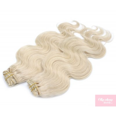 Wellige Clip In Maxi Set 53 cm Remy 100% Menschenhaar - platin