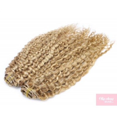 Lockiges Clip In Maxi Set 53 cm Remy 100% Menschenhaar - naturblond/hellblond