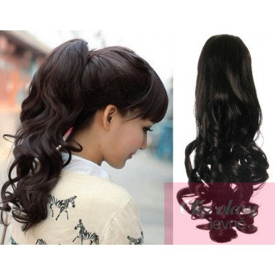 60 cm langer Clip-In-Pferdeschwanz/Zopf 100% japanische Kanekalon-Fasern lockige – schwarz natürlich