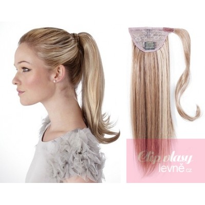 Clip-Pferdeschwanz/Zopf aus 100% Remy-Menschenhaar, 60 cm, gerade - platinum/hellbraun