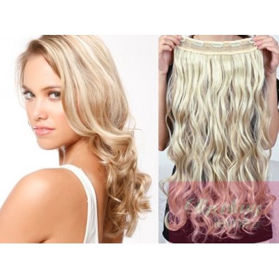 53cm Remy Clip-In Haarteil wellig – platinum/hellbraun