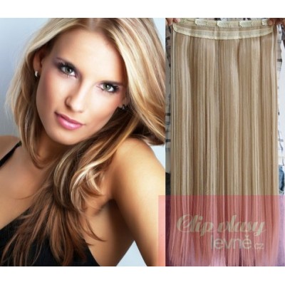 Clip In Tresse, japanische Kanekalon Fasern, 63 cm, gerade – platin/hellbraun