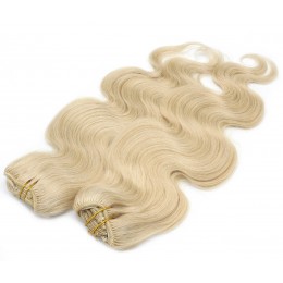 Wellige Clip In Maxi Set 53 cm Remy 100% Menschenhaar - weißblond