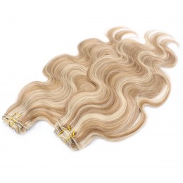 Wellige Clip In Maxi Set 53 cm Remy 100% Menschenhaar - helle Strähnchen