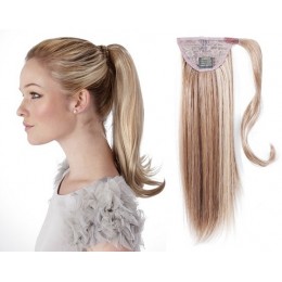 Clip-Pferdeschwanz/Zopf aus 100% Remy-Menschenhaar, 50 cm, gerade - platinum/hellbraun